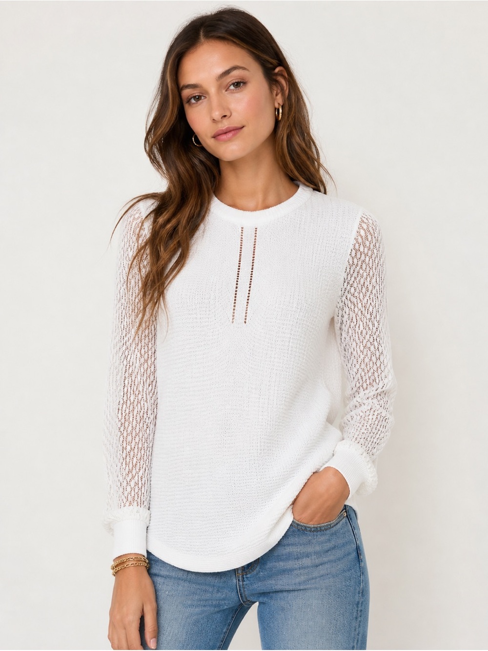 Ella Moss NWT Irina Sweater white sheer top S